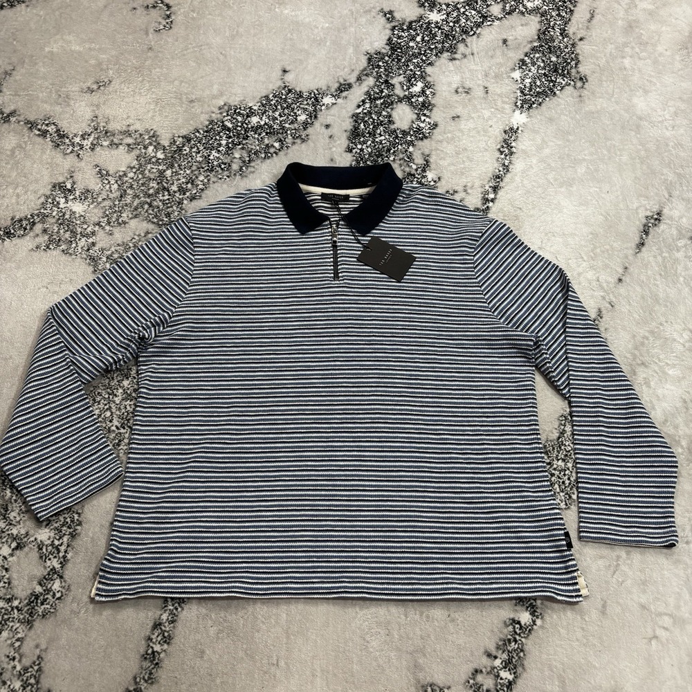 Ted Baker Men's Striped Quarter Zip Polo Shirt Size 7 XXXL Long Sleeve NWT